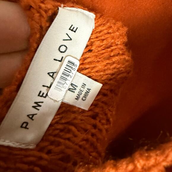 Pamela Love Orange Fringe Knit Long Sleeve Midi Boho Sweater Dress Size Medium - Picture 10 of 12